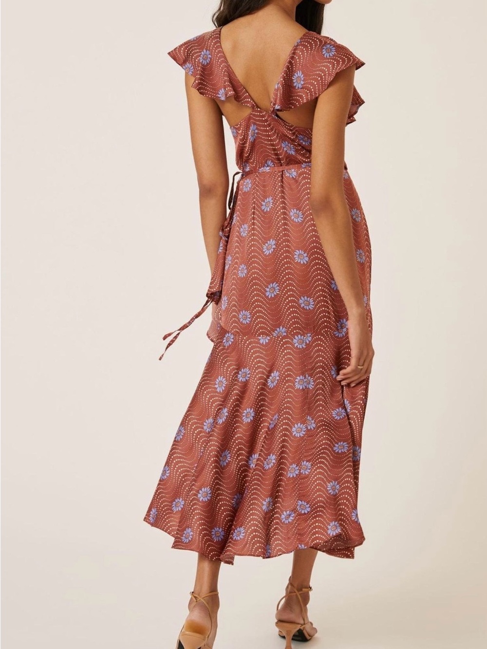 Anthropologie Floral Ruffle Wrap Midi Dress
